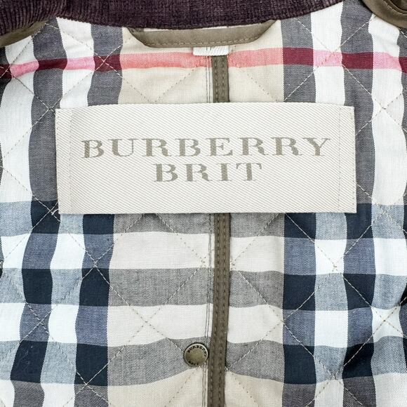 Burberry Quilted Coat Winter Down Finsbridge Plaid Jacket Check Olive Green XS - Picture 4 of 16